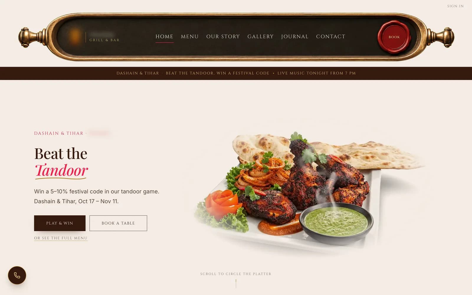 Homepage of a grill and bar in Kathmandu, Nepal, name blurred